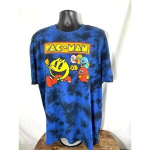 Pac Man Tie Dye Graphic Tee 2XL Blue Retro Game